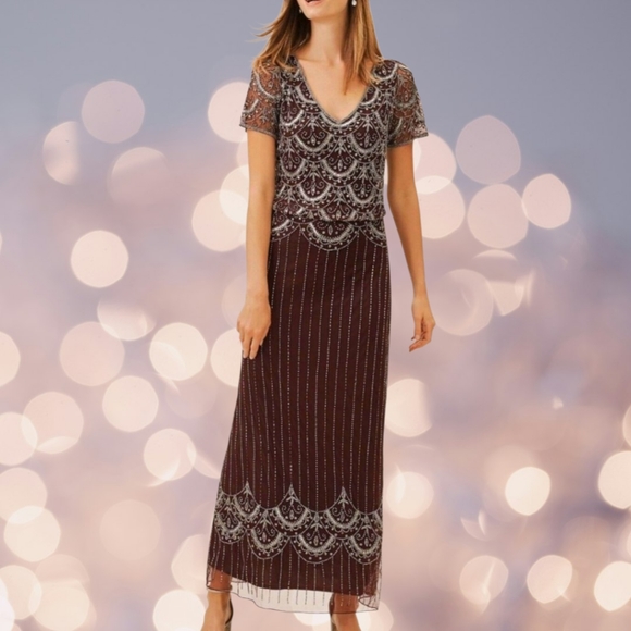 NWT BHLDN Anthropologie Garnet Burgundy Breena Beaded Gown - Picture 5 of 11